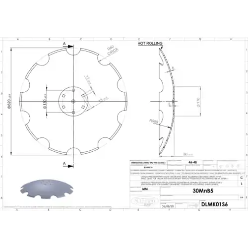 Talerz LEMKEN 620mm, grubość 6 mm, 3490466, cp6209, Heliodor  KM060182 Bednar Promocja