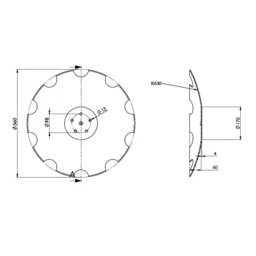 Talerz 560 pod piastę 5-otworową, grubość 4 mm Taniej