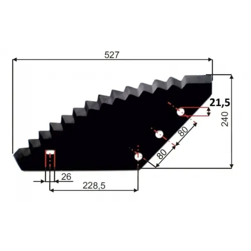 Nóż do paszowozu Metal-Fach, van Lengerich, Peecon, R.M.H., Alima bis, Italmix, Metaltech 530x250x6, uniwersalny,średnica otworu 21,5 mm, 55HRC, 79723, 70-230 Łatwy zwrot
