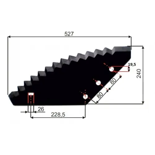 Nóż do paszowozu Metal-Fach, van Lengerich, Peecon, R.M.H., Alima bis, Italmix, Storti 560x215x6, uniwersalny, wzmocniony, otwór 19,5mm ZAMIENNIK MWS: 30-0550-66-01-2 Taniej