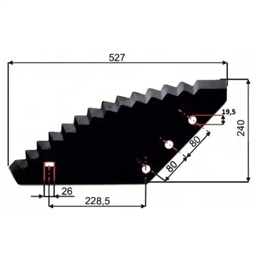 Nóż do paszowozu Metal-Fach, van Lengerich, Peecon, R.M.H., Alima bis, Italmix, Storti METALTECH 530x250x6 grubość 6 mm uniwersalny,średnica otworu 19,5 mm Bestseller
