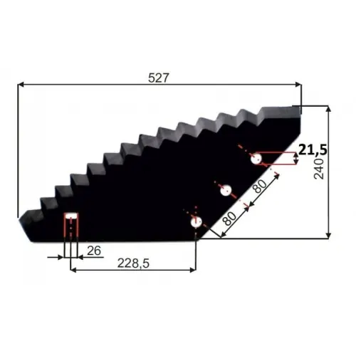 Nóż do paszowozu Metaltech, Metal-Fach, van Lengerich, Peecon, R.M.H. Alima Bis, Italmix 530x250x6, wzmocniony, uniwersalny, otwór 21,5 mm ZAMIENNIK MWS 3055065012, 30-0560-71-01-2 Wybór klientów