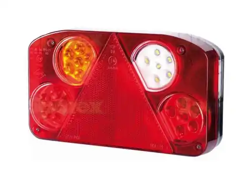 Łatwy zwrot LED LAMPA ZESPOLONA, Funkcje: 6, Hamulec / Tylna / Obrysowa / Przeciwmgielna / Cofania / Tablica Rejestracyjna, lewa, 12-24V